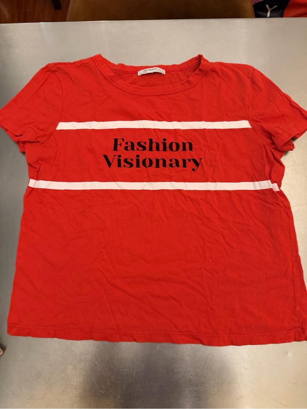 Zara Red Graphic 'Fashion Visionary' Short Sleeve Tee